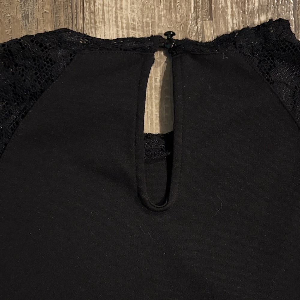 Anne Klein Minimalist Black Mini Dress with Lace Sleeves - Picture 8 of 9